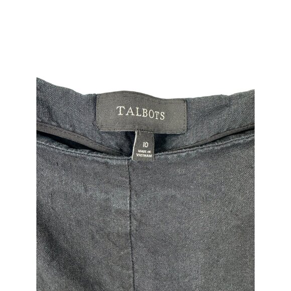 Talbots Pants Women 10 Navy‎ Blue Wide Leg Linen Side Buttons High Rise - Picture 4 of 8